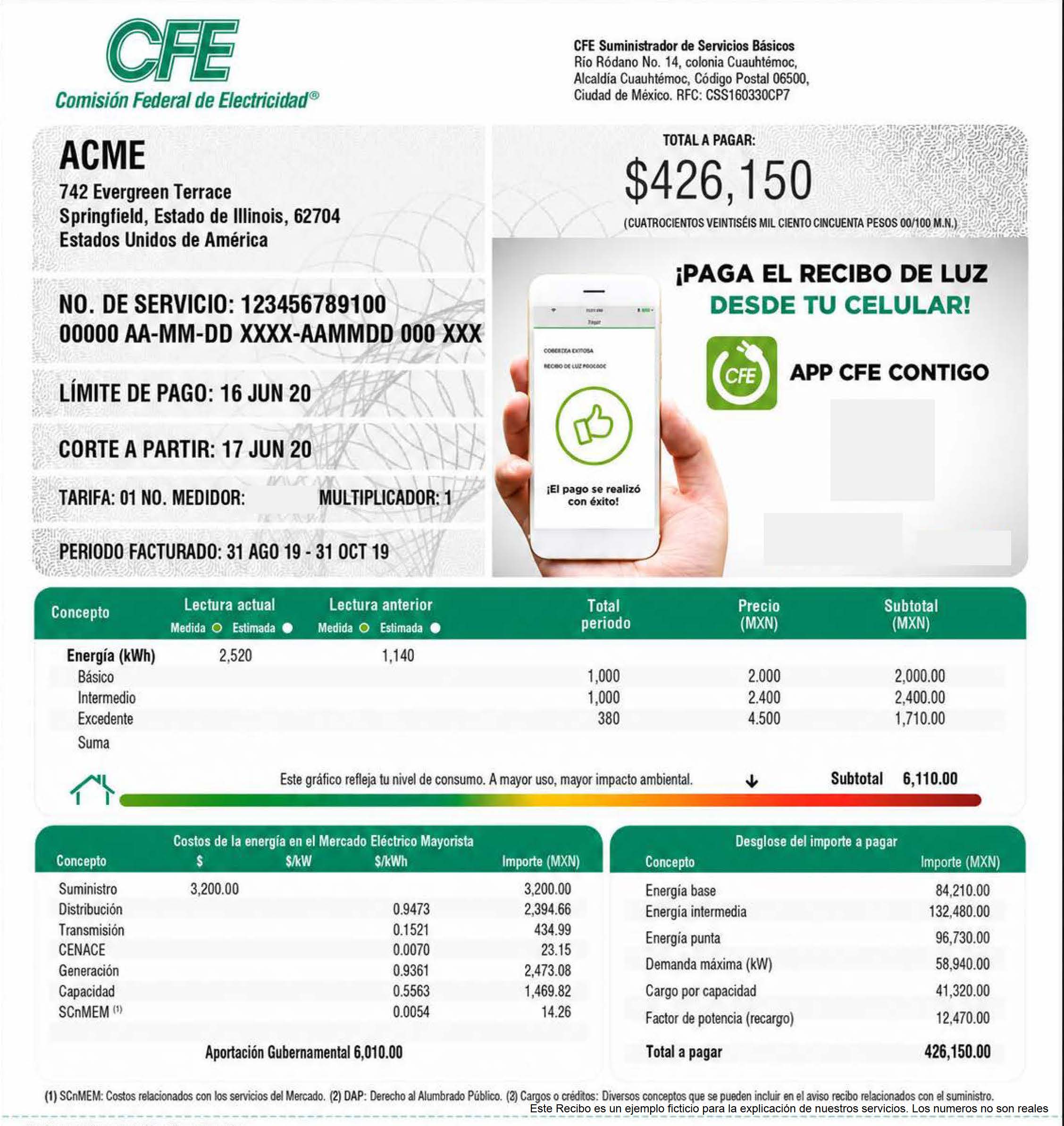 Recibo CFE — Comisión Federal de Electricidad
